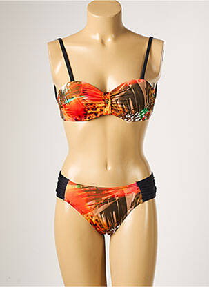Maillot de bain 2 pièces stretch haut soutien-gorge moulé orange MISS CARAÏBES femme