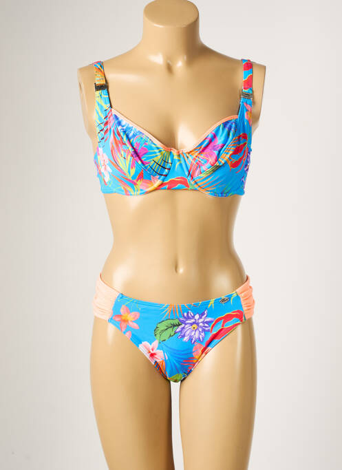 Maillot de bain 2 pièces stretch haut soutien-gorge emboitant bleu SUN PLAYA femme