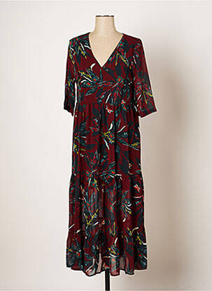 Robe longue imprimé fleurs manches 3/4 rouge GRACE & MILA femme