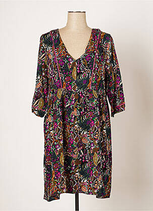 Robe mi-longue imprimé fleurs manches 3/4 violet GRACE & MILA femme