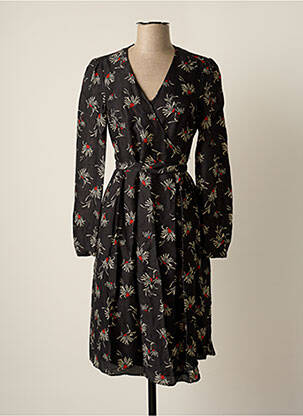 Robe mi-longue imprimé fleurs manches longues noir SET femme