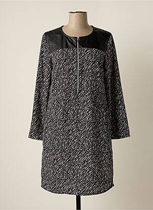 Robe mi-longue imprimé fantaisie manches longues noir CHEMINS BLANCS femme