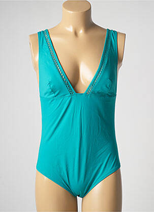 Maillot de bain 1 pièce effet matière satinée haut triangles bleu SIMONE PERELE femme