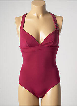 Maillot de bain 1 pièce effet matière satinée haut triangles rouge SIMONE PERELE femme