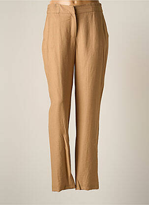 Pantalon droit fermeture zippée sous rabat avec crochet taille haute beige MERI & ESCA femme