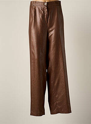 Pantalon large fermeture zippée sous rabat boutonné taille haute marron JUMFIL femme