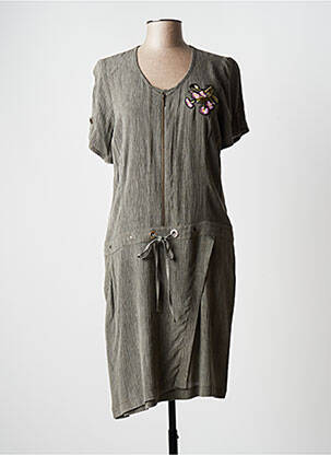 Robe mi-longue fermeture zippée au dos manches courtes vert MERI & ESCA femme
