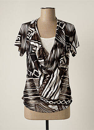 Top tissage crêpe manches courtes marron JUMFIL femme