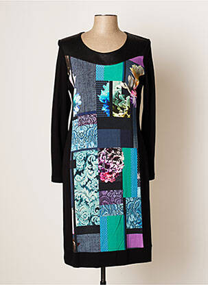 Robe mi-longue imprimé fleurs manches longues noir JUMFIL femme