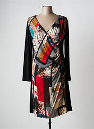 Robe mi-longue imprimé fantaisie manches longues noir JUMFIL femme