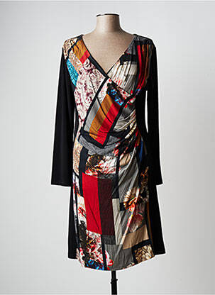 Robe mi-longue imprimé fantaisie manches longues noir JUMFIL femme