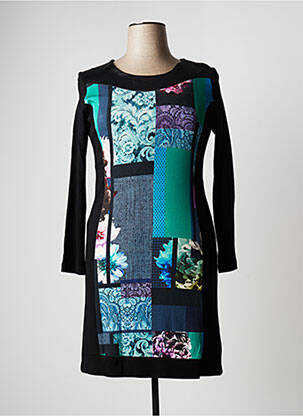 Robe mi-longue imprimé fantaisie manches longues noir JUMFIL femme