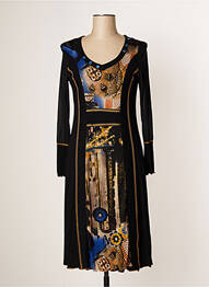 Robe mi-longue imprimé fantaisie manches longues noir JUMFIL femme