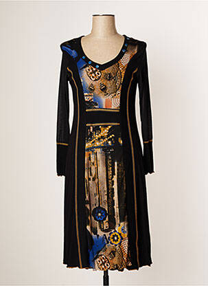 Robe mi-longue imprimé fantaisie manches longues noir JUMFIL femme