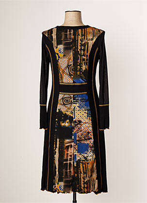 Robe mi-longue imprimé fantaisie manches longues noir JUMFIL femme