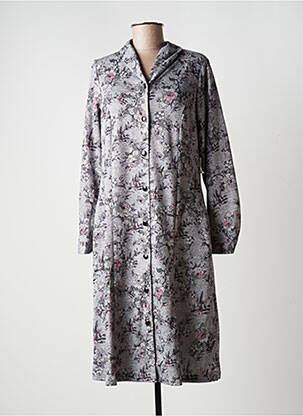 Robe mi-longue imprimé fleurs manches longues gris DAMART femme