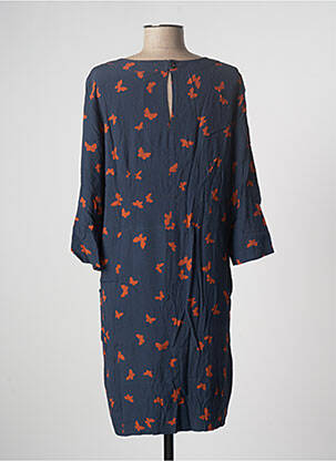 Robe mi-longue coupe fluide manches longues bleu ZYGA femme