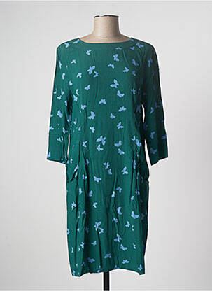 Robe mi-longue coupe fluide manches longues vert ZYGA femme
