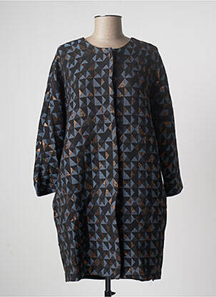 Manteau long coupe droite sans capuche bleu EMA BLUE'S femme