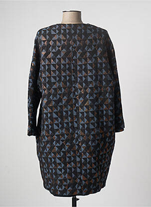 Manteau long coupe droite sans capuche bleu EMA BLUE'S femme