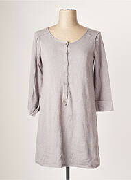 Pull tunique tissage lainage manches longues gris TERRE & MER femme