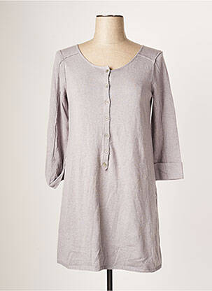 Pull tunique tissage lainage manches longues gris TERRE & MER femme