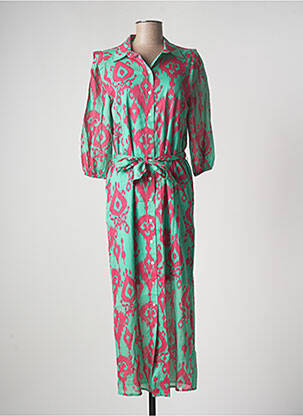 Robe longue imprimé fantaisie manches 3/4 vert BEAUMONT femme