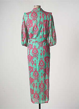 Robe longue imprimé fantaisie manches 3/4 vert BEAUMONT femme