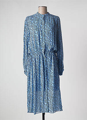 Robe mi-longue coupe fluide manches longues bleu SECOND FEMALE femme