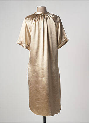 Robe mi-longue coupe fluide manches courtes beige RABENS SALONER femme