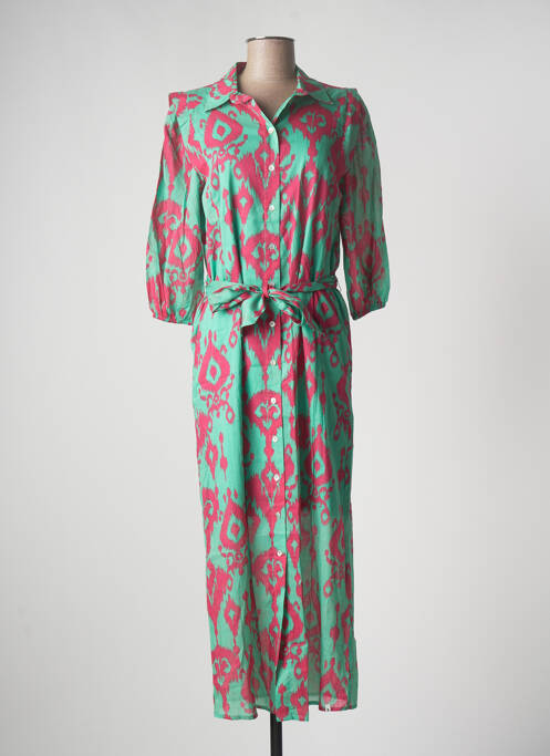 Robe longue imprimé fantaisie manches 3/4 vert BEAUMONT femme