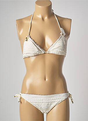 Maillot de bain 2 pièces stretch haut triangles beige GENIUS femme