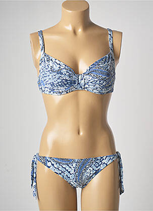 Maillot de bain 2 pièces fermeture clip haut soutien-gorge balconnet bleu GENIUS femme