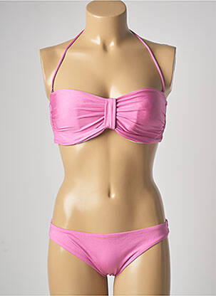 Maillot de bain 2 pièces stretch haut bandeau rose GENIUS femme