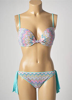 Maillot de bain 2 pièces stretch haut soutien-gorge avec mousse de rembourrage amovible rose GENIUS femme