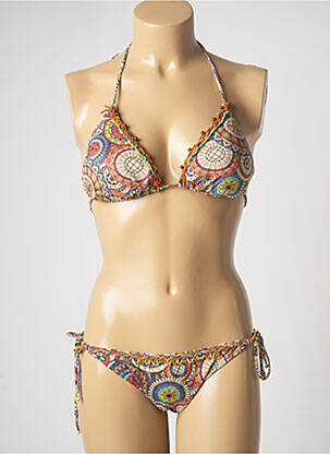 Maillot de bain 2 pièces stretch haut triangles marron GENIUS femme