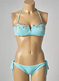 Maillot de bain 2 pièces stretch haut bandeau bleu GENIUS femme