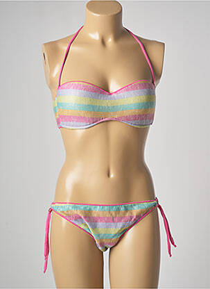 Maillot de bain 2 pièces stretch haut bandeau rose GENIUS femme
