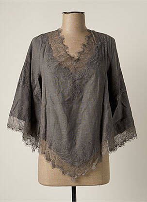 Top col v manches 3/4 gris BY SOPHIE femme