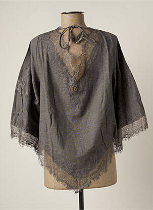 Top col v manches 3/4 gris BY SOPHIE femme