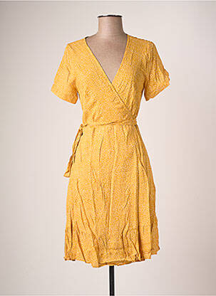Robe mi-longue imprimé fantaisie manches courtes jaune CALIE femme