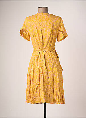 Robe mi-longue imprimé fantaisie manches courtes jaune CALIE femme