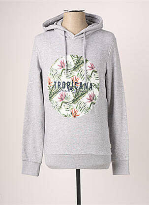 Sweat-shirt à capuche finition bords-côtes manches longues gris JACK & JONES homme