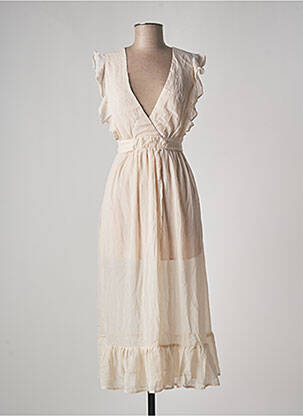 Robe mi-longue coupe fluide manches courtes rose CALIE femme