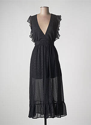 Robe mi-longue tissage crêpe manches courtes noir CALIE femme