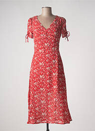 Robe mi-longue imprimé fleurs manches courtes rouge CALIE femme