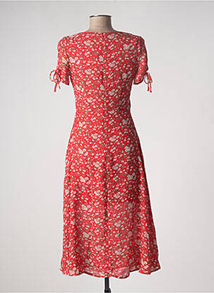 Robe mi-longue imprimé fleurs manches courtes rouge CALIE femme