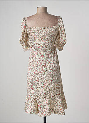 Robe mi-longue imprimé fleurs manches courtes beige CALIE femme