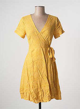 Robe mi-longue manches courtes manches courtes jaune CALIE femme