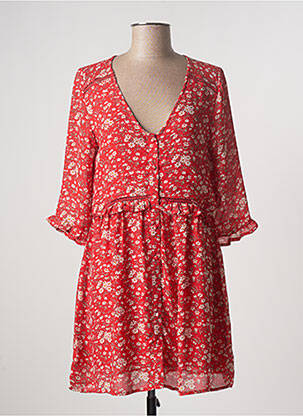 Robe courte imprimé fleurs manches 3/4 rouge CALIE femme